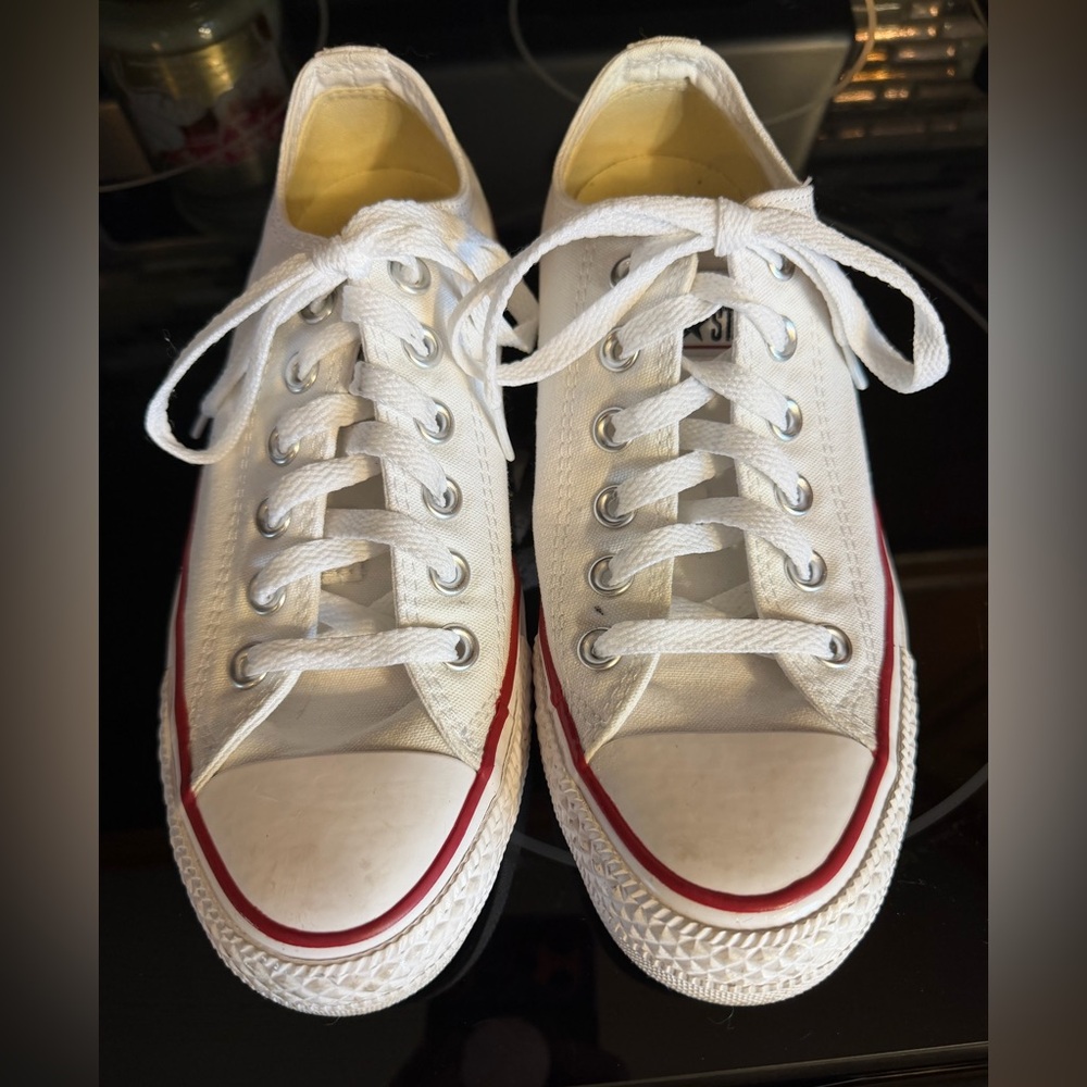 Converse White Canvas Low Top Sneakers with Red Trim